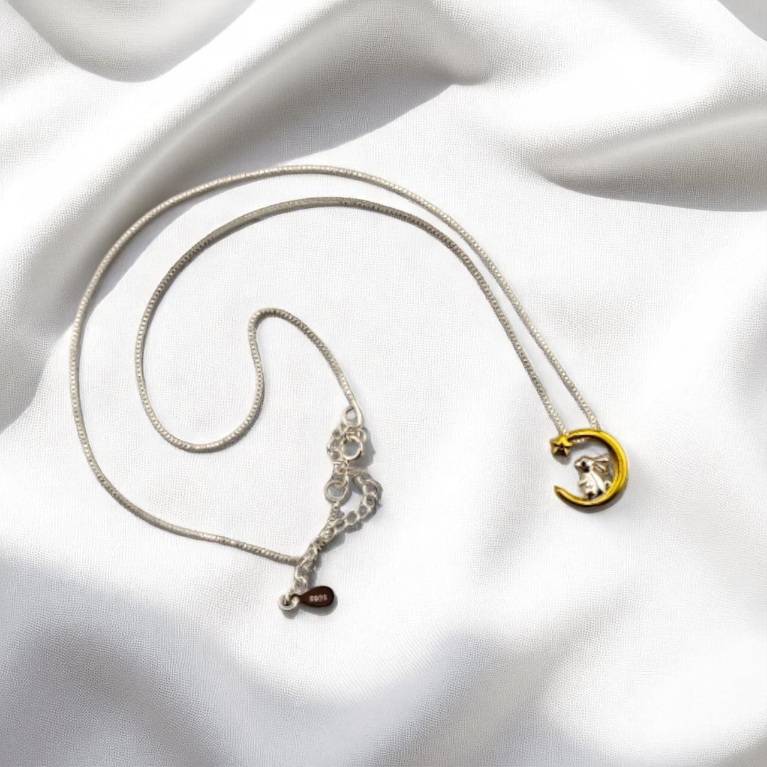 Dreamy moon and rabbit necklace with extender clasp – RossJewelrys