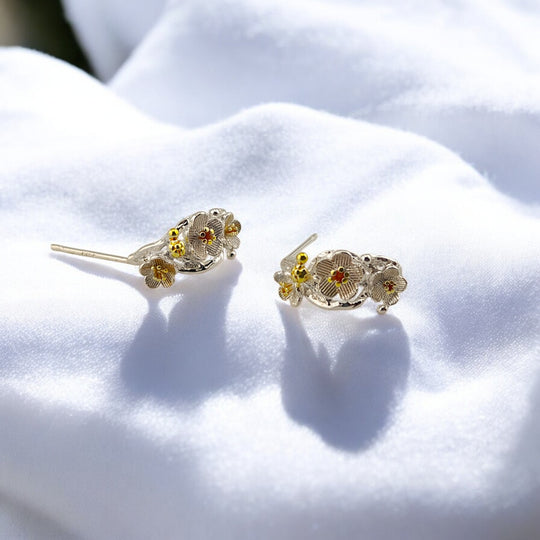 Rear view showing the structure and post of the floral climber earrings