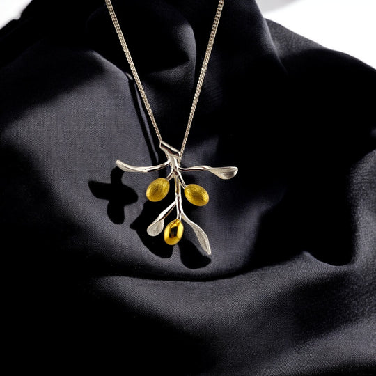 Natural-themed olive necklace with mixed gold and silver finishes – RossJewelrys