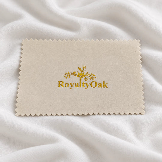 RoyaltyOak jewelry polishing cloth with gold logo and zigzag edges