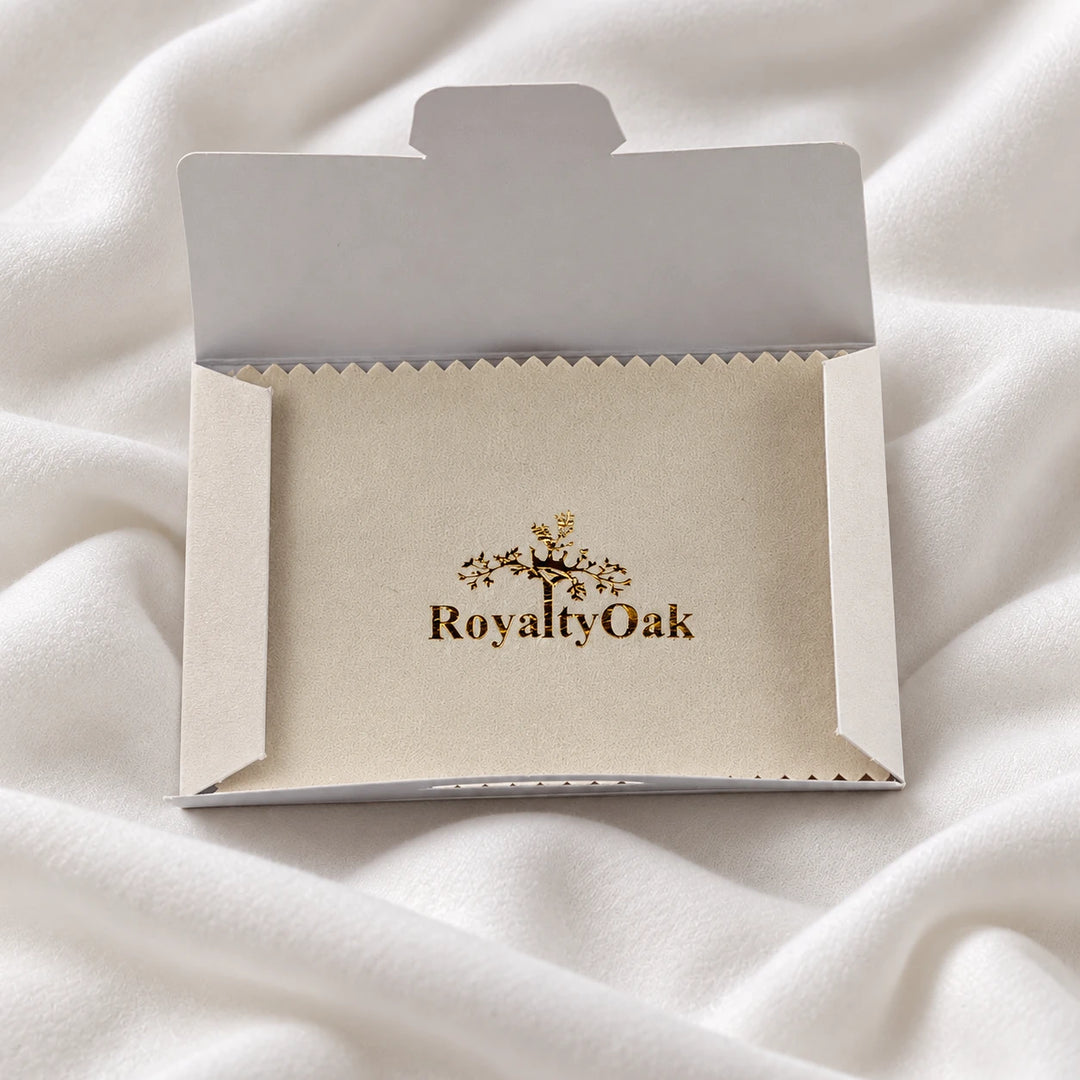 RoyaltyOak polishing cloth inside its open paper envelope