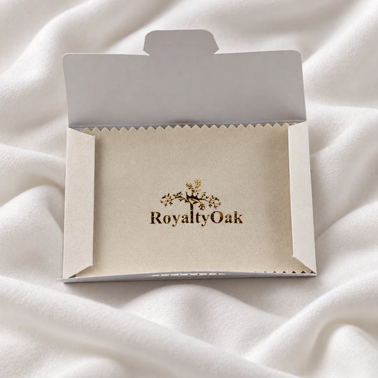 RoyaltyOak polishing cloth inside its open paper envelope