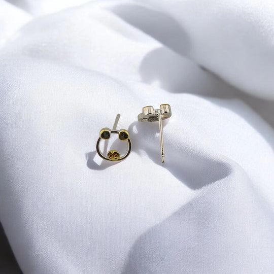 Pig stud earrings showing one front-facing design and one post and backing